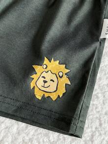 新生兒男嬰可愛夏季針織卡通圖案短袖T恤與短褲套裝 - 軍綠色 - 查看 6