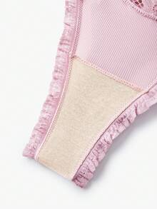 Bisouelle Conjunto de lencería de sujetador con aro y bragas de encaje en contraste para el verano para el verano - Lila Púrpura - Ver 11