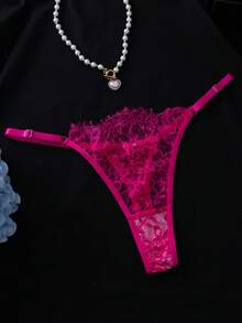 Crystal Vow Set 2pcs Gaun Tidur Seksi Transparan dengan Kawat Penyangga dan Renda - Hot Pink - View 4
