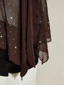 SHEIN ICON Shiny Fabric Asymmetrical Mesh Hem Women Tank Top - Coffee Brown - View 9