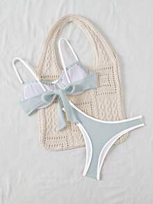 Swim Basics 女士系带性感比基尼泳装套装 - 彩色 - 查看 3