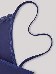 Hourtrue Lace Trim Bow Front Split Hem Cami Pajama Nightdressfor Summer - Navy Blue - View 3