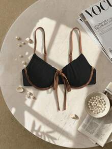 Swim Mod 2026 New Summer Plus Size Women's One-Piece Colorblock Underwire Casual Swim Top - Black - View 3
