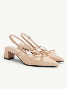 CUCCOO CHICEST Nude Pointed Bow Slingback Thick Heel Sandals, Workplace Commuting Temperament Shoes - Three knives nude - View 8