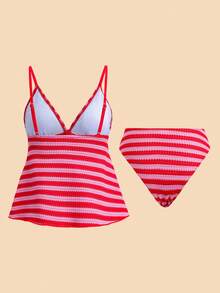Travachic Women's Line Print Camisole Swimsuit Set Beach Vacation Red Summer Tropical - Multicolor - View 2