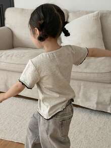 DAZY Baby Girl Round Neck Cartoon Short Sleeve 2 In 1 Print Top Summer Toddler - Grey - View 2