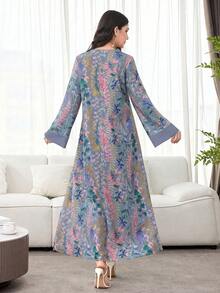 SHEIN Najma 女款花卉印花休閒派對旅行阿拉伯風洋裝 - 藍色 - 查看 2