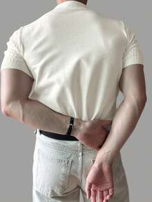 DAZY Men's Summer Casual Daily Commute Solid Color Textured Fabric Short Sleeve Polo Collar Knit Top - White - View 2
