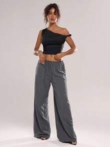 Avantive Women's Drawstring Loose Comfortable Wide Leg Long Pants - Light Grey - View 5