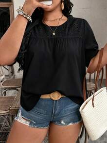 EMERY ROSE Plus-Size Women's Woven Casual Summer Vacation Shirt - Black - View 4