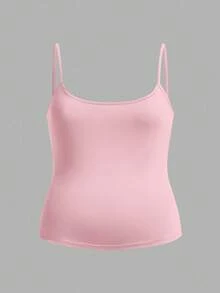 SHEIN BASICS 女款大尺碼修身休閒百搭細肩帶背心上衣夏季 - 彩色 - 查看 7