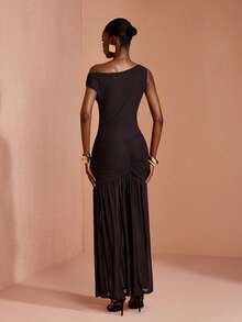 JIAN LASALA Mesh One Shoulder Ruched Sleeveless Women Boho Dress Party Casual Holiday - Brown - View 2
