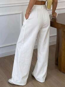 DAZY Women's Solid Color Casual Wide Leg Pants,Fall Clothes - White - View 13