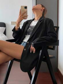 DAZY Casual Versatile Solid Color Blazer - Black - View 9