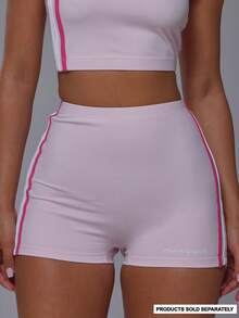 Musera Sport Quần short thể thao cạp cao ôm sát, kẻ sọc nhiều màu, chỉ bao gồm phần quần, thích hợp cho tập luyện, tập gym, pilates, thể dục hàng ngày. - Hồng - Xem 1