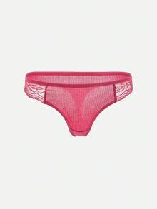 Bella Beso 5 paquetes Tangas de punto con relieve con encaje en contraste, de tiro bajo, sexys - Multicolor - Ver 12