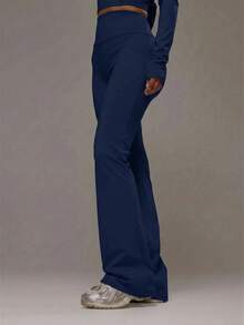 Musera Sport Curved Back Waistband Mid Rise Flared Active Leggings Only Sport Workout Gym Pilates Fitness Daily Casual - Navy Blue - View 3