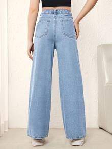SHEIN Teen Girl Loose Straight Leg Denim Jeans With Pockets - Light Wash - View 2