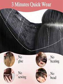 V-Shaped One-Piece Clip In Human Hair Extensions With 5 Clips 4# Chocolate Brown Silk Straight Clip In Hair Weft Volume-Enhancing Wavey Extension Easy Installation Hair Extensions For Women - S4 - View 7