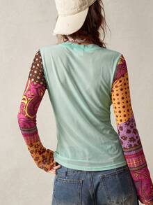 Bohemela Blusa casual de punto de malla con estampado floral y abotonadura sencilla para mujer - Multicolor - Ver 8