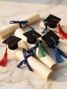 1/6/12 Pieces Multicolor Mini Tasseled Graduation Cap Bottle Toppers, Felt Beer Bottle Ornaments, Decorative Doll Hats, Graduation Halloween Christmas New Year Party Supplies, Home Room Decor, Festival Gifts & Photo Props - B - View 4