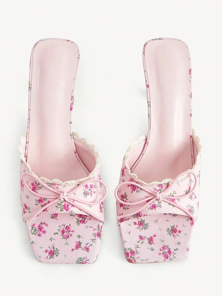 CUCCOO CHICEST Women Shoes Pink Floral Lace Decoration Fashion Elegant Bow Mules Cool Slippers