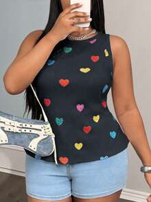 Slaydiva 新款/復活節/西部風/節日新年情人節性感街頭風女款大尺碼愛心印花休閒基礎修身白色圓領露肩背心 - 灰色 - 查看 8