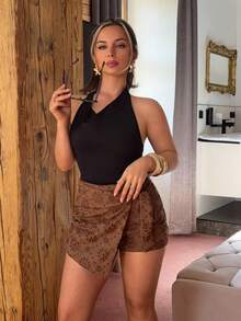 Jeta Ari Vintage Inspired Ruffle Collar Sleeveless Top, Ruched Waist Design, Fashionable Summer Top For Women - Black - View 1