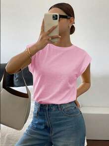 Siren Gaze Kaos Wanita Polos Kasual Sederhana Serbaguna untuk Aktivitas Sehari-hari, Warna Pink Lembut untuk Musim Panas - Berwarna merah muda - View 6