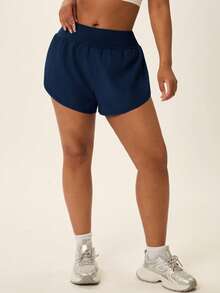 Levarali Plus Size Women Solid Color Casual Shorts With Pockets, Versatile For Daily Wear And Sports - Navy Blue - View 3