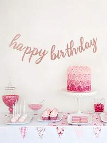 1pc Happy Birthday Christmas Dual Use Banner Flag Glitter Pink Lettering Hanging Party Decor For Holiday Celebration Wall Backdrop Christmas Stocking Fillers Birthday Gift Idea Must Haves - pink - View 3