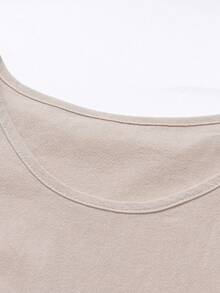 Balvessa Textured Vacation & Daily Versatile Dress For Middle-Aged And Elderly Women - Khaki - View 3