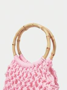 SHECARRY Ladies, Women Top Handle Bags, Fashionable, Elegant, Simple, Personalized, Versatile, Handmade Crochet, Tassel, For Beach, Vacation, Holiday, Summer, Seaside , Crochet - Pink - View 5