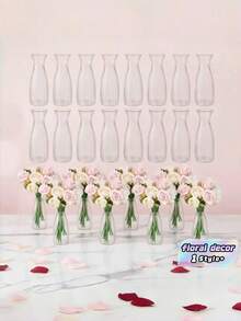 10 piezas de jarrones de vidrio transparente con diseño de rayas de plástico, adecuados para arreglos florales, manualidades, decoración del hogar, decoraciones de mesa y centros de mesa. - Transparente - Ver 2