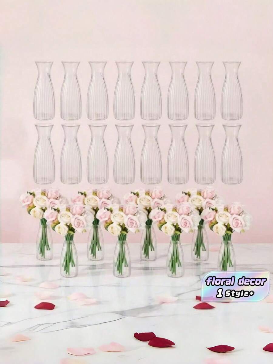 10 piezas de jarrones de vidrio transparente con diseño de rayas de plástico, adecuados para arreglos florales, manualidades, decoración del hogar, decoraciones de mesa y centros de mesa.
