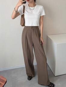 Dazy-Less Solid Color Short Sleeve T-Shirt Old Money Style Summer,Crop Tops Women Business Casual Woman Work Clothes - White - View 12
