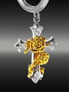 MortiRose Design Sweet Cool Wind Gold And Silver Contrast Color Rose Cross Earrings Niche Design Earrings - Double color gold - View 2