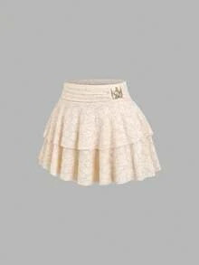 Sweetra French Lace Hot Girl Style Cake Skirt A-Line Mini Skirt Summer Women's Skirt - Apricot - View 4