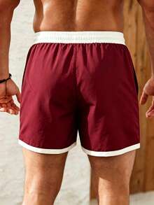 Manfinity KASUA Men's Drawstring Waist Pocket Patchwork Color Casual Vacation Beach Shorts - Multicolor - View 2