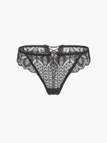 Bisouelle Tanga de Renda Floral, Lingerie Sexy - Preto - Visão 1