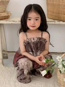 DAZY Baby Girls' Casual Vacation Allover Print Camisole And Loose Pants 2 Pieces Set Summer - Coffee Brown - View 4