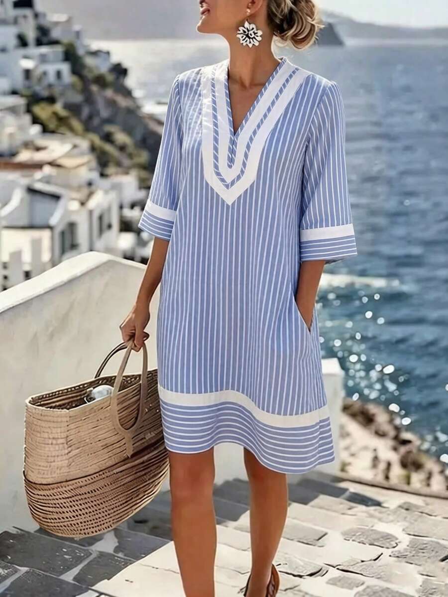 SHEIN Holidaya Women's Long Backless Vacation Dress - Blue - View 1