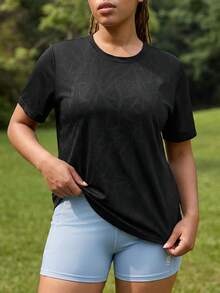 Powerista Plus Size Women's Solid Color Short Sleeve Sports T-Shirt Black T Shirt Plus Size T Shirt Black Plus Size Tops Tshirts For Women Curve Black Tshirt Curve - Black - View 7