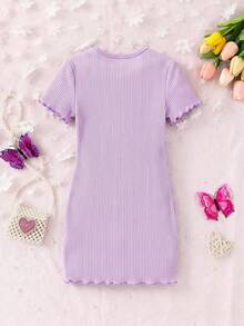 SHEIN LMoss Kids Conjunto de 2 piezas de vestido casual de niña joven con cuello redondo, de punto, unicolor, a rayas y patchwork de mariposa - Multicolor - Ver 2
