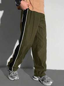 Tween Boy Sports Casual Colorblock Webbing Long Pants - Army Green - View 3