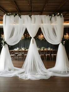 2/4PCS Classic Outdoor Semi Sheer Curtain Tulle Netting Outdoor Party Backdrop Decoration Wedding Arch Chair Ceiling Drape Netting For Outdoor Wedding Arch Backdrop Party Gazebo Patio Trellis Corridor Decoration - White - View 4