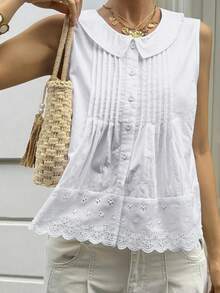 Livesso Women's Summer Casual Solid Color Front Button Tank Top Tea Party White Vacation - White - View 7