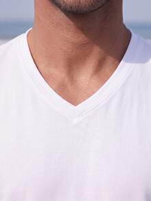 Men's Casual V-Neck Short Sleeve T-Shirt, For Daily Wear, Casual Commuting - White - View 9