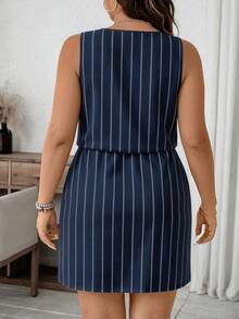 EMERY ROSE Striped Casual Minimalist Full Print Plus Size Dress - Multicolor - View 2