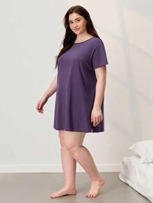 LUVLETTE Halloween Plus Size Purple Pajamas 100% Cotton Sleep Dress For Women Oversized Short Sleeve Loungewear Soft Dress Moo Moo For Women - Purple - View 11